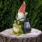 12.5" LED Solar Lighted Gnome & Frog Outdoor Garden Statue